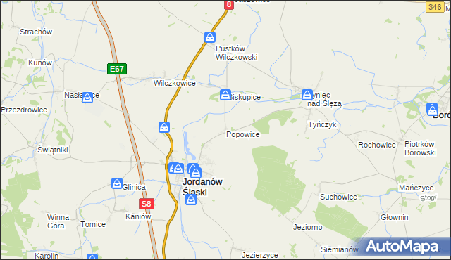 mapa Popowice gmina Jordanów Śląski, Popowice gmina Jordanów Śląski na mapie Targeo