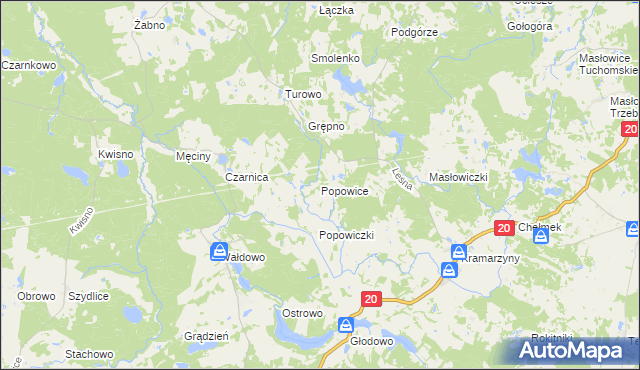 mapa Popowice gmina Miastko, Popowice gmina Miastko na mapie Targeo