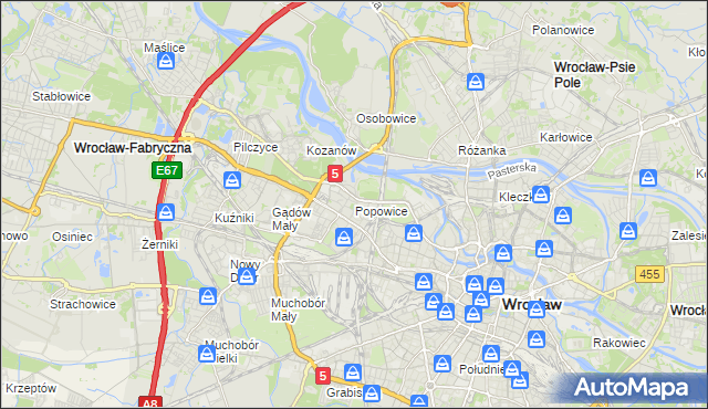 mapa Popowice gmina Wrocław, Popowice gmina Wrocław na mapie Targeo