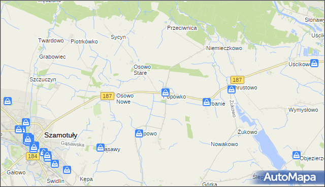 mapa Popówko gmina Oborniki, Popówko gmina Oborniki na mapie Targeo