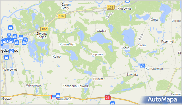 mapa Popowo gmina Międzychód, Popowo gmina Międzychód na mapie Targeo
