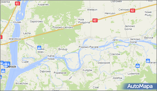 mapa Popowo-Parcele, Popowo-Parcele na mapie Targeo