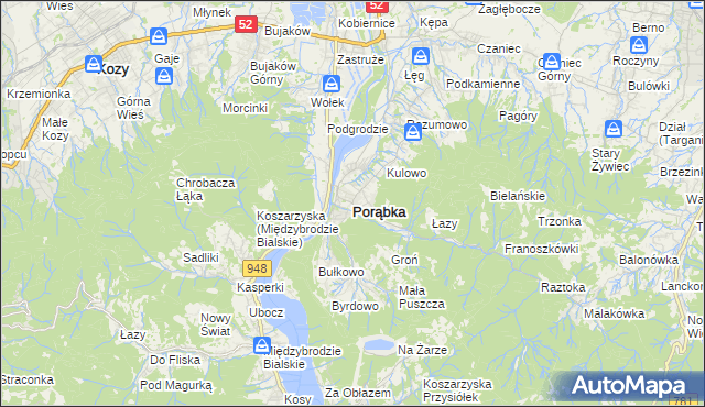 mapa Porąbka powiat bielski, Porąbka powiat bielski na mapie Targeo