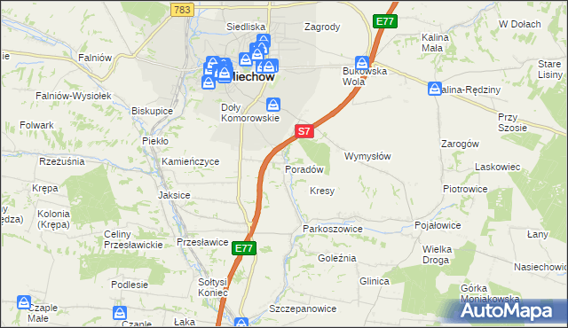 mapa Poradów gmina Miechów, Poradów gmina Miechów na mapie Targeo