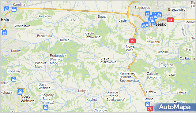 mapa Poręba Spytkowska, Poręba Spytkowska na mapie Targeo