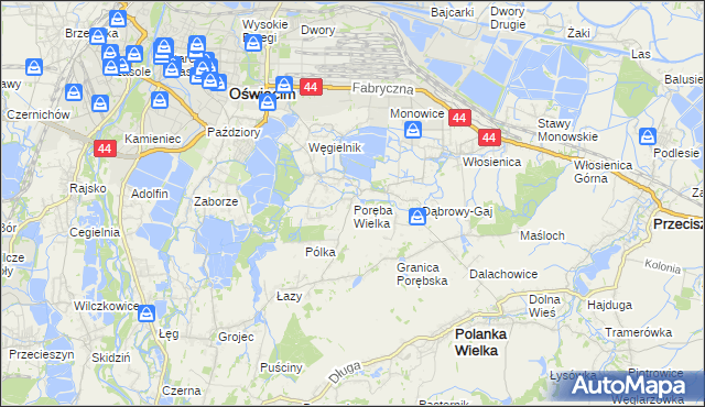 mapa Poręba Wielka gmina Oświęcim, Poręba Wielka gmina Oświęcim na mapie Targeo