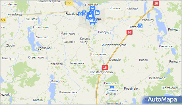 mapa Posejanka, Posejanka na mapie Targeo