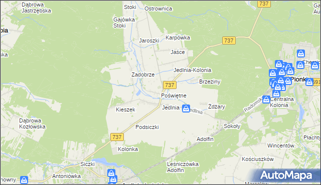 mapa Poświętne gmina Pionki, Poświętne gmina Pionki na mapie Targeo