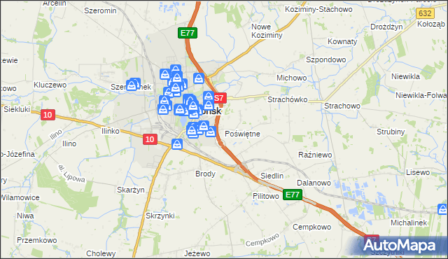 mapa Poświętne gmina Płońsk, Poświętne gmina Płońsk na mapie Targeo