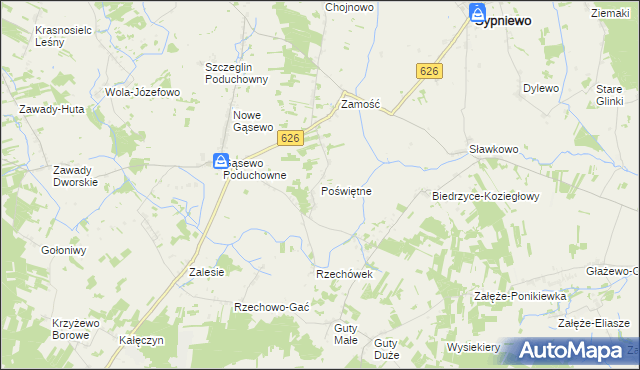 mapa Poświętne gmina Sypniewo, Poświętne gmina Sypniewo na mapie Targeo