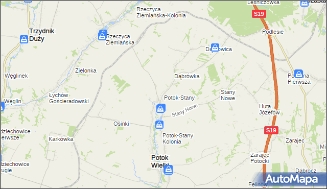mapa Potok-Stany, Potok-Stany na mapie Targeo