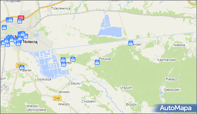 mapa Potulice gmina Nakło nad Notecią, Potulice gmina Nakło nad Notecią na mapie Targeo