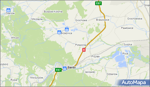 mapa Potworów gmina Bardo, Potworów gmina Bardo na mapie Targeo