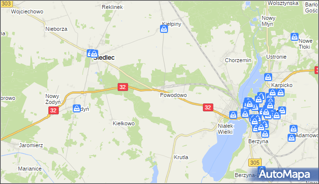 mapa Powodowo gmina Wolsztyn, Powodowo gmina Wolsztyn na mapie Targeo
