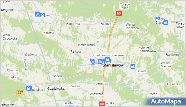 mapa Prądzewo-Kopaczewo, Prądzewo-Kopaczewo na mapie Targeo