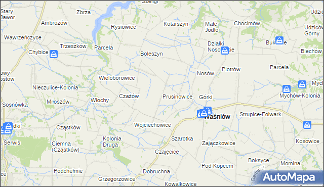mapa Prusinowice gmina Waśniów, Prusinowice gmina Waśniów na mapie Targeo