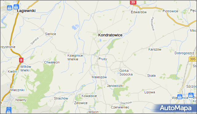 mapa Prusy gmina Kondratowice, Prusy gmina Kondratowice na mapie Targeo