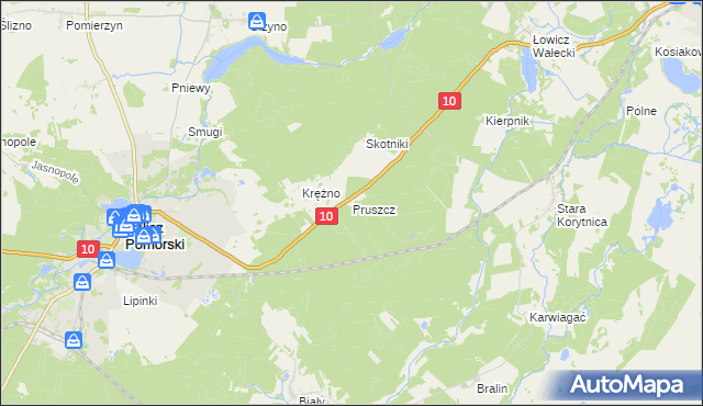 mapa Pruszcz gmina Kalisz Pomorski, Pruszcz gmina Kalisz Pomorski na mapie Targeo