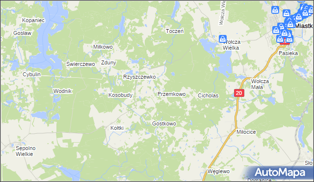 mapa Przemkowo gmina Miastko, Przemkowo gmina Miastko na mapie Targeo