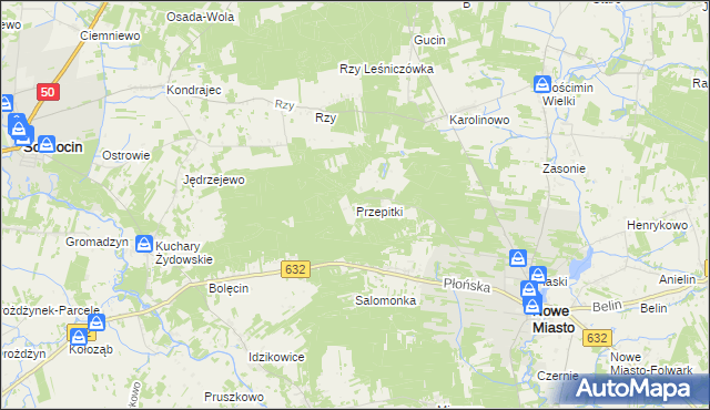mapa Przepitki gmina Nowe Miasto, Przepitki gmina Nowe Miasto na mapie Targeo
