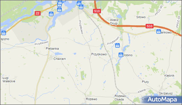 mapa Przybkowo gmina Wałcz, Przybkowo gmina Wałcz na mapie Targeo