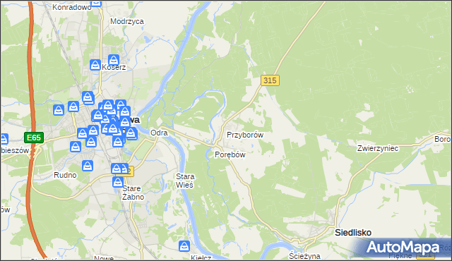 mapa Przyborów gmina Nowa Sól, Przyborów gmina Nowa Sól na mapie Targeo
