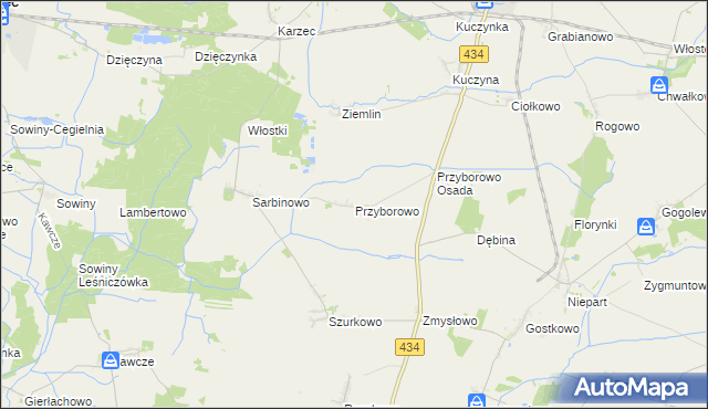 mapa Przyborowo gmina Krobia, Przyborowo gmina Krobia na mapie Targeo