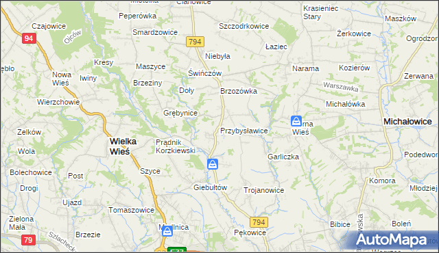 mapa Przybysławice gmina Zielonki, Przybysławice gmina Zielonki na mapie Targeo