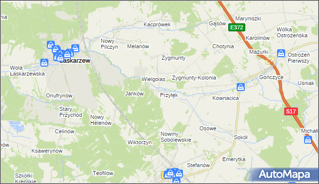 mapa Przyłęk gmina Sobolew, Przyłęk gmina Sobolew na mapie Targeo