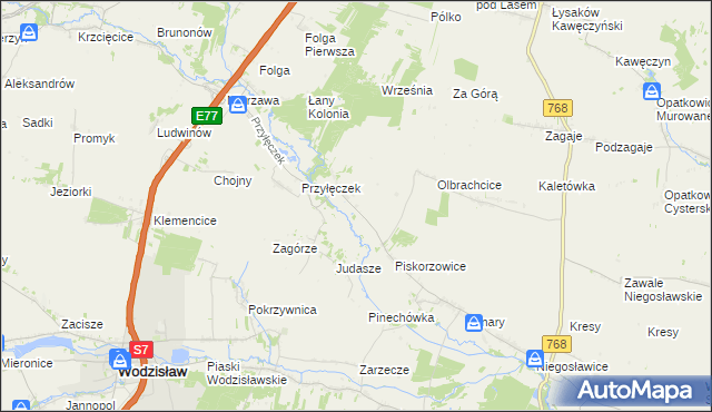 mapa Przyłęk gmina Wodzisław, Przyłęk gmina Wodzisław na mapie Targeo