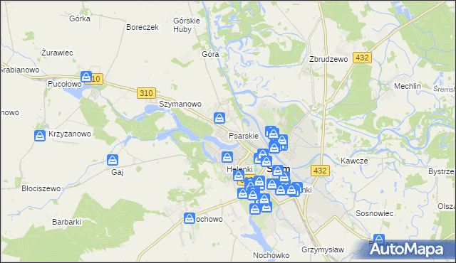 mapa Psarskie gmina Śrem, Psarskie gmina Śrem na mapie Targeo