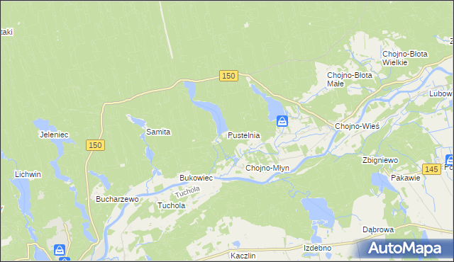 mapa Pustelnia gmina Wronki, Pustelnia gmina Wronki na mapie Targeo