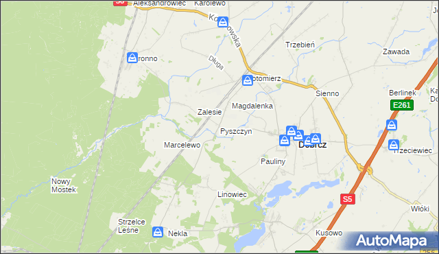 mapa Pyszczyn gmina Dobrcz, Pyszczyn gmina Dobrcz na mapie Targeo