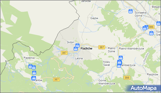 mapa Radków powiat kłodzki, Radków powiat kłodzki na mapie Targeo