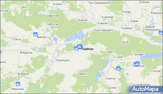 mapa Radków powiat włoszczowski, Radków powiat włoszczowski na mapie Targeo