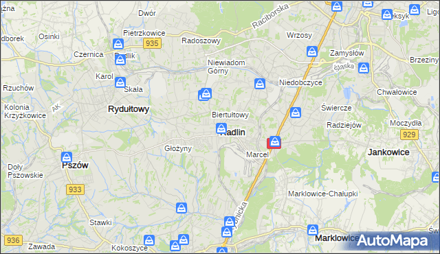 mapa Radlin powiat wodzisławski, Radlin powiat wodzisławski na mapie Targeo