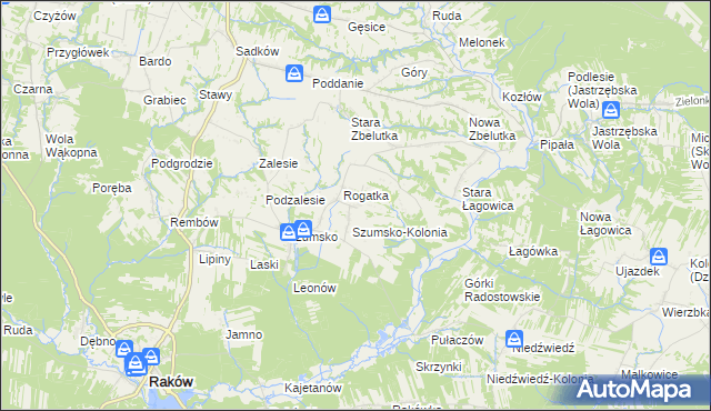 mapa Radostów gmina Raków, Radostów gmina Raków na mapie Targeo