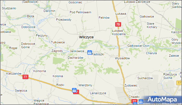 mapa Radoszki gmina Wilczyce, Radoszki gmina Wilczyce na mapie Targeo