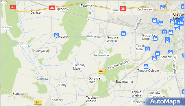 mapa Radziwiłłów gmina Ostrów Wielkopolski, Radziwiłłów gmina Ostrów Wielkopolski na mapie Targeo