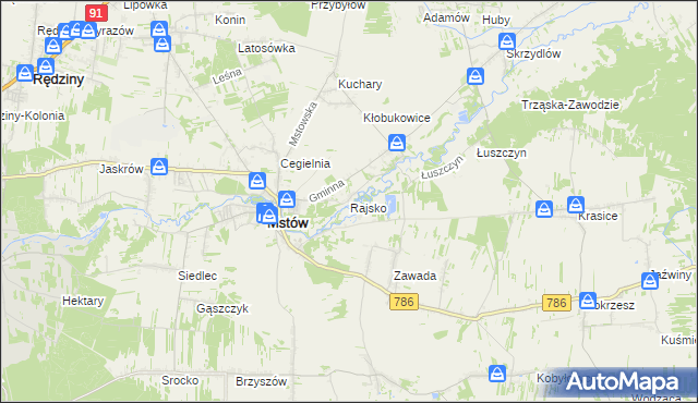 mapa Rajsko gmina Mstów, Rajsko gmina Mstów na mapie Targeo