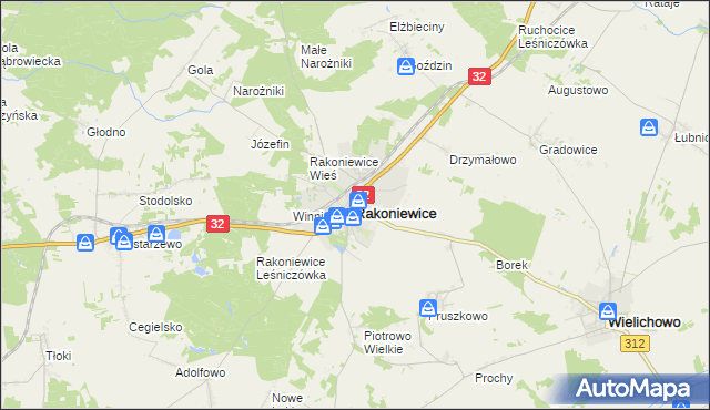 mapa Rakoniewice, Rakoniewice na mapie Targeo