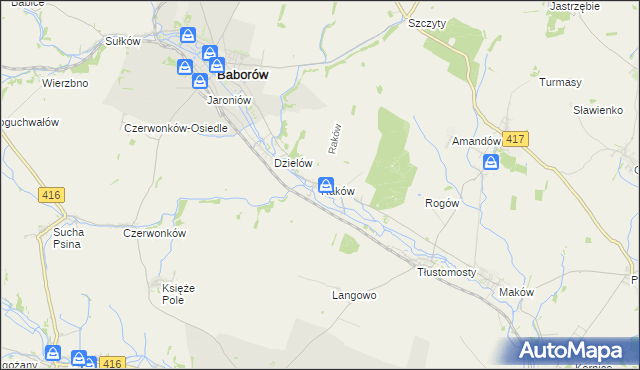 mapa Raków gmina Baborów, Raków gmina Baborów na mapie Targeo