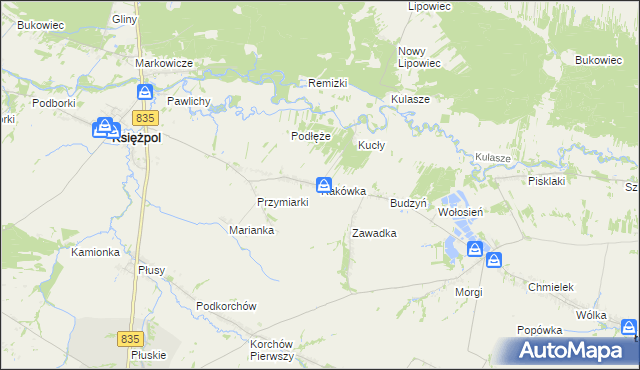 mapa Rakówka gmina Księżpol, Rakówka gmina Księżpol na mapie Targeo