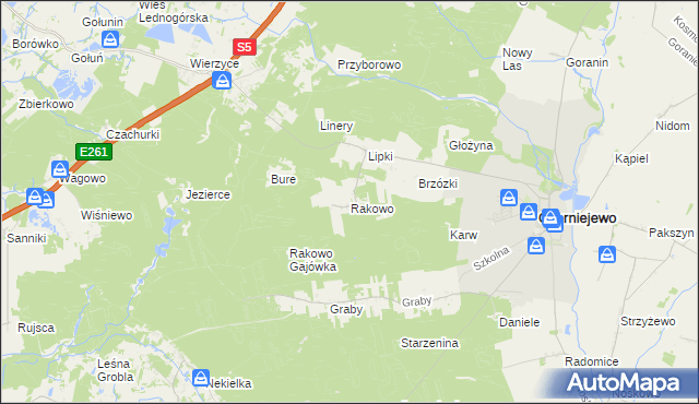 mapa Rakowo gmina Czerniejewo, Rakowo gmina Czerniejewo na mapie Targeo