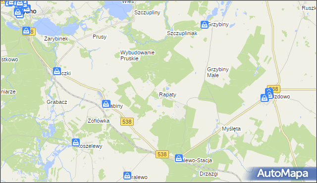 mapa Rapaty gmina Rybno, Rapaty gmina Rybno na mapie Targeo