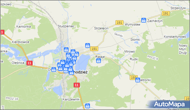 mapa Rataje gmina Chodzież, Rataje gmina Chodzież na mapie Targeo