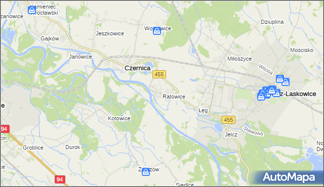 mapa Ratowice gmina Czernica, Ratowice gmina Czernica na mapie Targeo