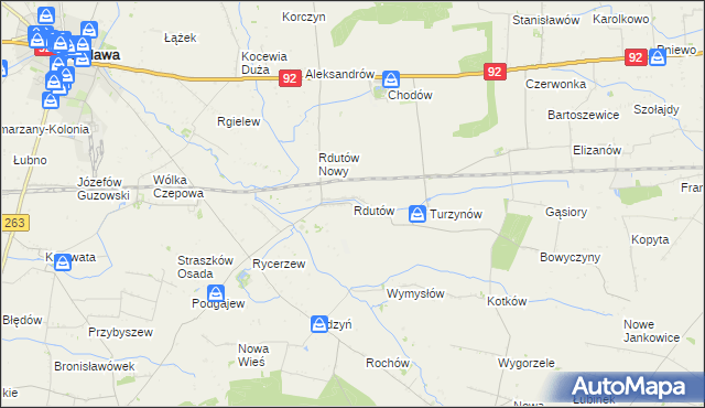 mapa Rdutów gmina Chodów, Rdutów gmina Chodów na mapie Targeo