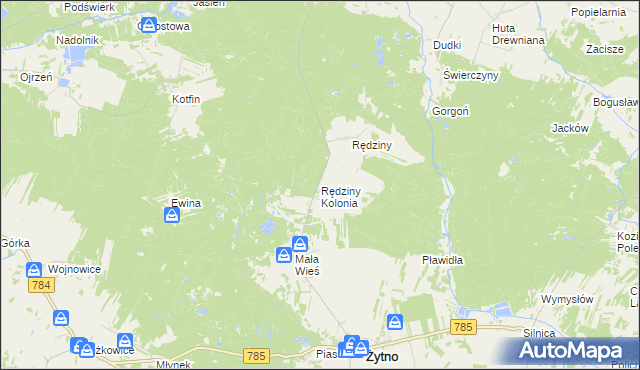 mapa Rędziny Kolonia, Rędziny Kolonia na mapie Targeo