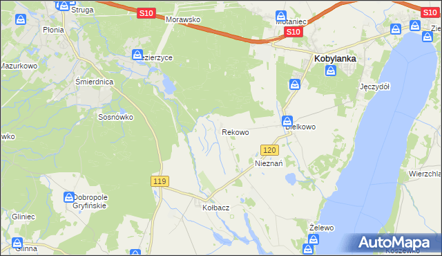 mapa Rekowo gmina Kobylanka, Rekowo gmina Kobylanka na mapie Targeo